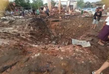 The site of a drone artillery strike launched by junta forces around 9 PM on June 6, between Khunsakung Monastery and Grace Christian Church in Nyinchanthaya village, Hpakant Township.